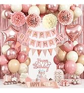 Blush Pink Birthday Decorations, Rose Gold Nude Party Décor with Foil &amp; Latex Balloons Sash Fring...