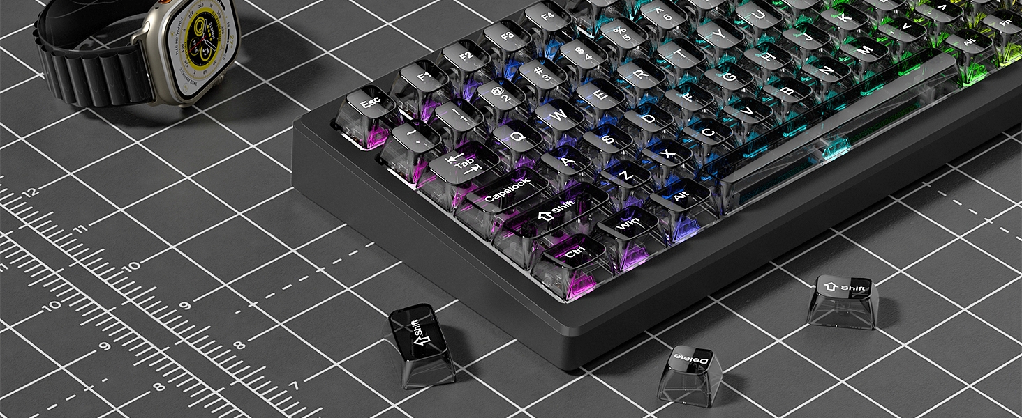 womier Grey Clear keycaps,Transparent keycaps,Ceramic Jelly Key caps Set,Shine Through