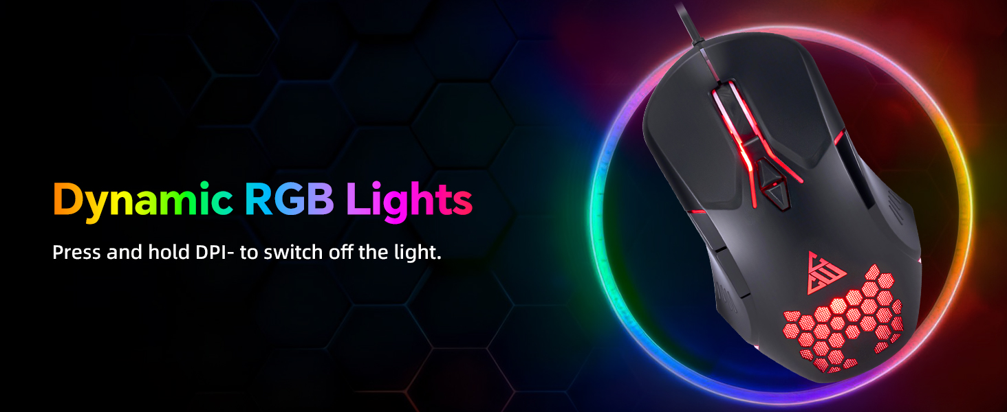 Dynamic RGB Backlit Gaming Mouse with 4 level DPI for pc gaming