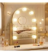 SLIMOON Curved Mirror with Lights, 9 Dimmable LED Bulbs Lighted Makeup Mirror with Detachable 10X...