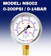 NexSphere 2-1/2inch Dial Size, Liquid Filled Pressure Gauge, 0-200psi/bar, 304 Stainless Steel Ca...