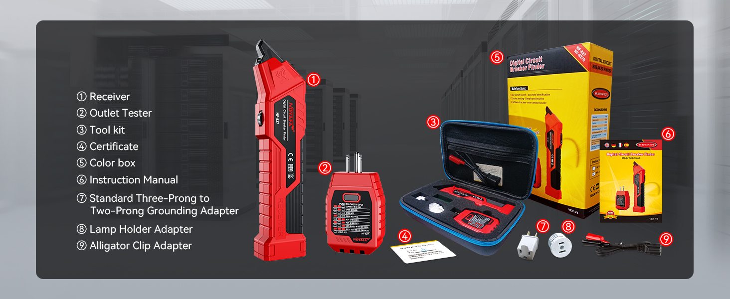 Circuit Breaker Finder Tool with 3 accessories and GFCI outlet tester