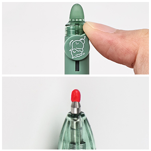Close-up demonstration of mint green bottle cap with thumb pressure, showing opening mechanism in two stages.