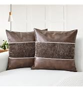 CaliTime Throw Pillow Covers Pack of 2 Soft Faux Leather Solid Dyed Chenille Cushion Cases for Co...