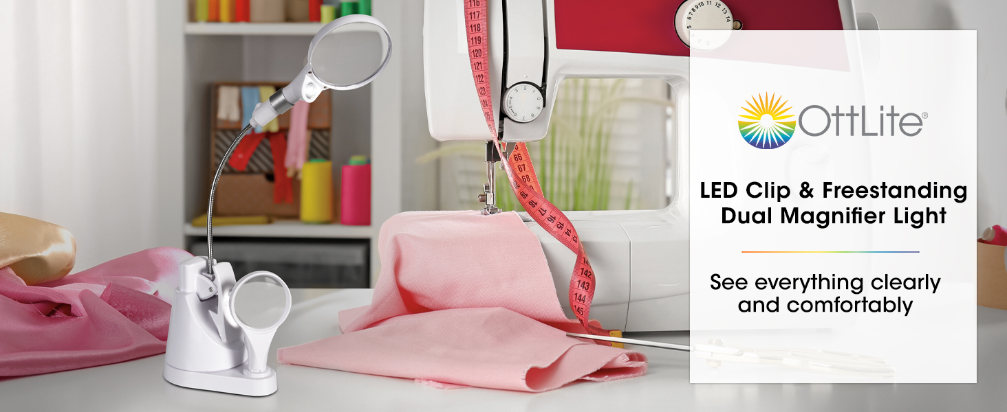 LED Clip &amp;amp; Freestanding Dual Magnifier Light Lamp Interchangeable Lenses Magnification Battery Power