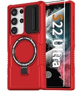 KTUOHU for Samsung Galaxy S22 Ultra Case with Magnetic Ring Stand+Glass Screen Protector [Compati...