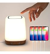 Macally Small Bedside Lamp with USB Port (4 High Powered Ports) - Table Nightstand Lamp with 3 Le...