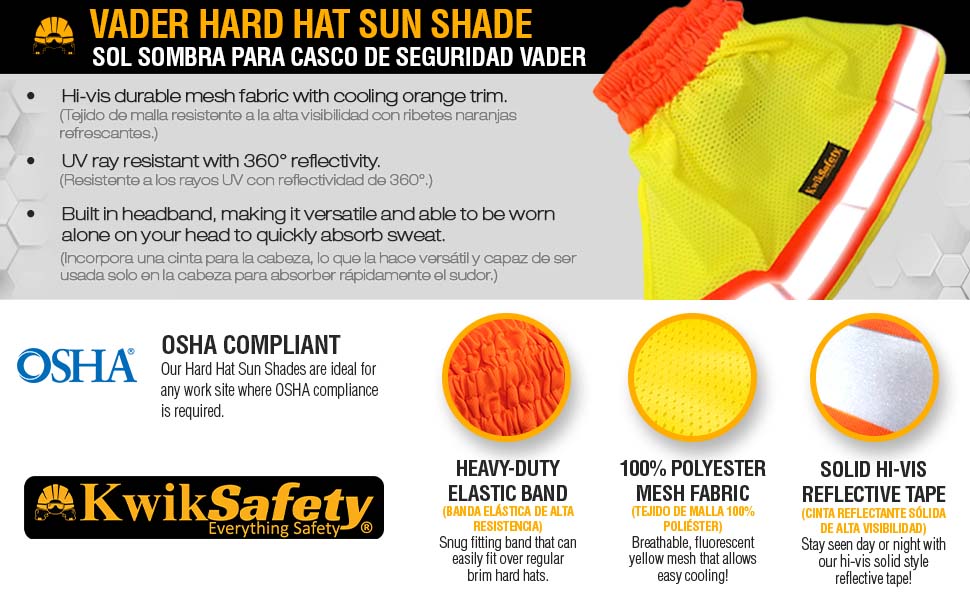 KwikSafety VADER Hard Hat Sun Shade Hi Vis Reflective Cooling Mesh High Visibility ANSI OSHA