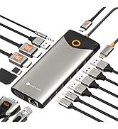 NOVOO USB C Docking Station Dual Monitor, 15 in 1 Laptop Docking Station 3 Monitors with 2 HDMI,V...