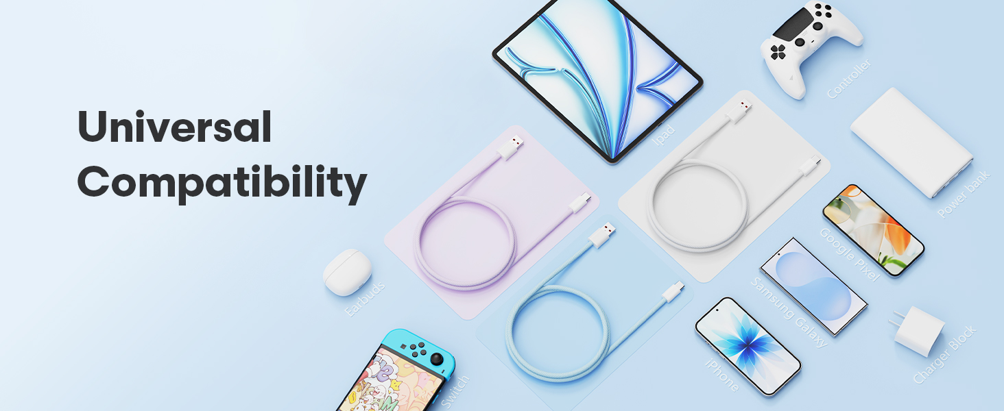 Universal Compatibility iPad, phone, Switch, charger head, laptop, earphones