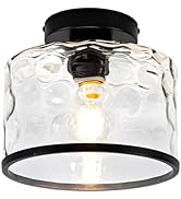 Zlepmlla Industrial Semi Flush Mount Ceiling Light Clear Hammered Glass Ceiling Light Fixture, Mo...