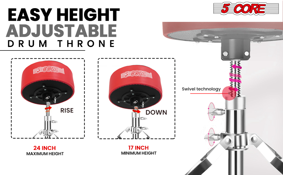 Drum Throne Comfortable Padded Stool Swivel Height Adjustable Chair Heavy Duty Seat for Drummer