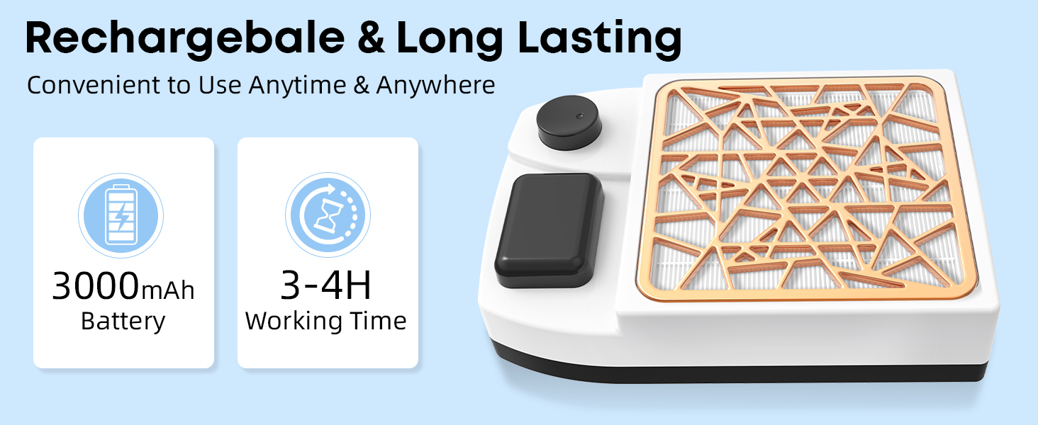 Cordless nail dust collector with 3000mah battery working for 3-4 hours