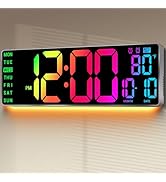 ANSOPER 16.5" Large Digital Wall Clock: 11 RGB Color LED Display with Remote Control, Auto DST, T...