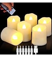 FREEPOWER Rechargeable Flameless Flickering Tea Light Candles Remote Control High Brightness Voti...
