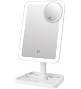 Rechargeable Vanity Makeup Mirror with Magnification, Travel Makeup Mirror with 3 Color Lights &amp; ...