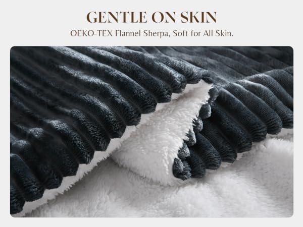 OEKO-TEX soft heated blanket, gentle flannel sherpa throw for sensitive skin, cozy electric blanket