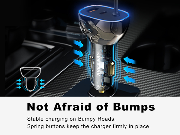Stable charging on Bumpy Roads. Spring buttons keep the charger firmly in place