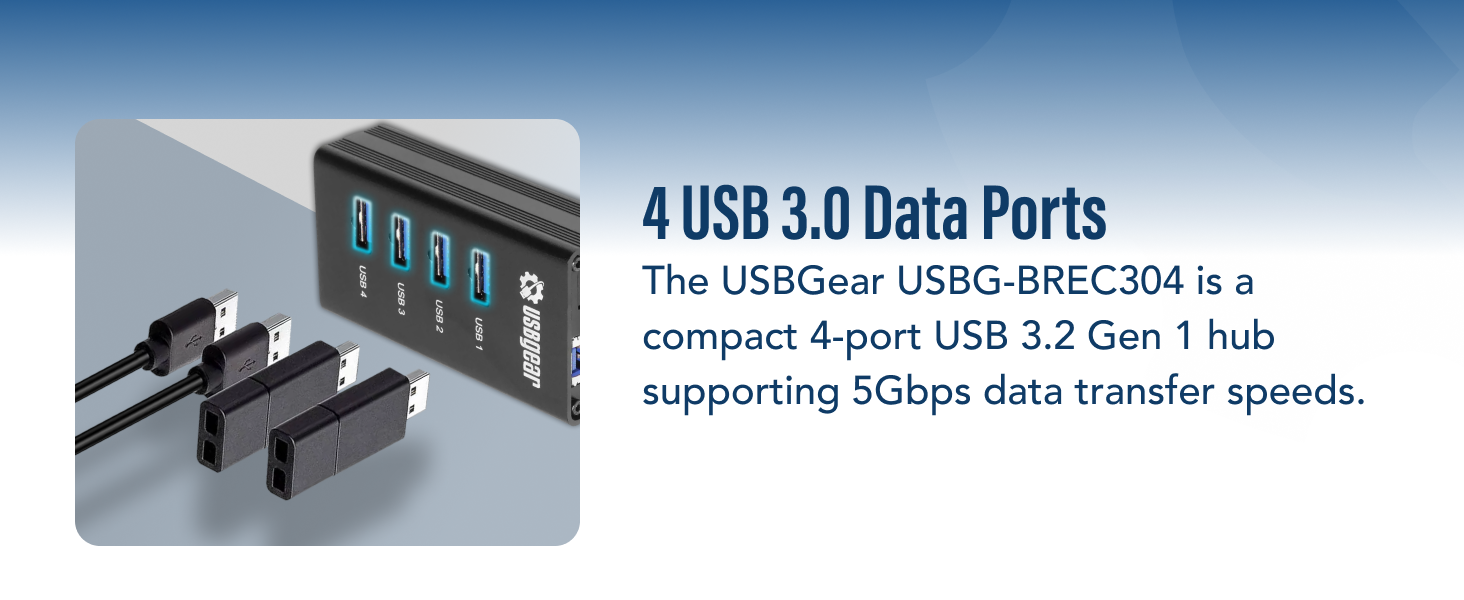 USBgear 4 USB 3.0 data ports hub, compact 4 port USB hub with 5Gbps data transfer