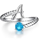 Adjustable A to Z Initial Letter Ring |1-12 Month Birthstone Rings for Girls Women | Personalized...