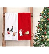 American Soft Linen Christmas Towels Bathroom Set, 2 Packed Embroidered Decorative 100% Turkish C...
