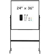 M&amp;G Double-Sided Magnetic Whiteboard, 24 x 36 in Large Portable Dry Erase Board with Stand, Mobil...