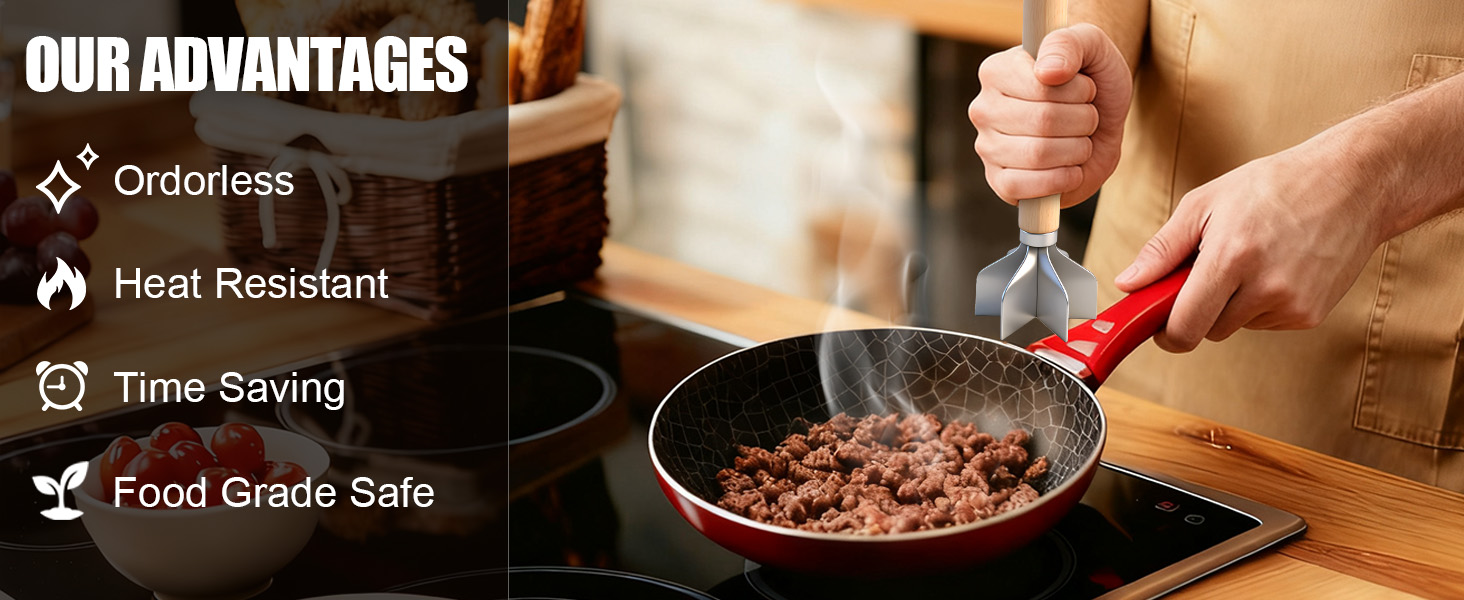 304 Stainless Steel Meat Chopper FoodGrade 6-BladeGround BeefChopper Potato Masher Hamburger Smasher