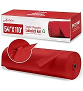 Plastic Table Cloth, 110 Ft X 54 in Disposable Tablecloth Red Tablecloth Premium PEVA Plastic Tab...
