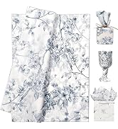 LIAPAWPAW Floral Bird Tissue Paper Bulk 60 Sheets 20x14in, Vintage Blue &amp; White Flower Tissue Pap...