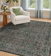 Beige Blue Square 6x6 Rug for Living Room - Floral Area Rug for Bedroom, Home Office, Washable Lo...