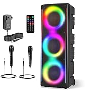 ROXAAN Portable Wireless Bluetooth Speaker with 3 x 10'' Woofers, PA Speaker System with 2 Wired ...