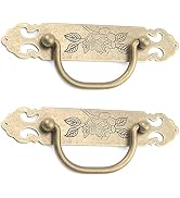 Tighall 2PCS Antique Flat Bronze Cabinet Pulls Brass Decorative Handles with Engraved Pattern 3
