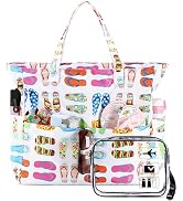 Beach Pool Bags Tote for Women Ladies Large Gym Tote Carry On Bag With Wet Compartment for Weeken...