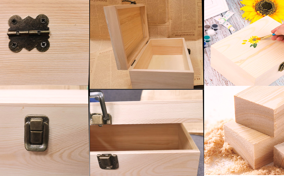 ooden Box with Lid 8.26x6x3 Inch – Small Natural Wood Box for Crafts and Storage,