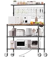 Leteuke Bakers Rack with Power Outlet &amp; Storage, NSF Certified Microwave Stand Kitchen Cart, 4-Ti...