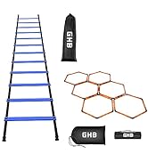 GHB Agility Ladder 1 Pack and Hex Agility Rings 1 Pack 12 Rung 20ft with 3 Carrying Bag