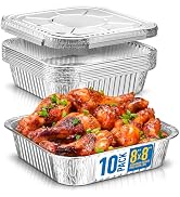 8x8 Disposable Aluminum Pans With Lids - 10 Pack Foil Pans For Cooking, Baking Cakes, Roasting &amp; ...