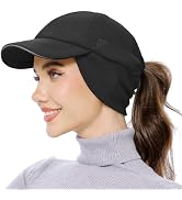 GADIEMKENSD Women's Fleece Ponytail Hat - Reflective Winter Hat with Flip Down Ear Warmer, Vertic...