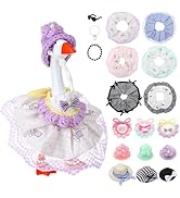 JATEBI 7 Inch Desk Goose Outfits - 6 Sets Cute Spring Clothes with Mini Hats, Pearl Necklace, Sun...