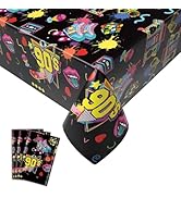 3 Pack 90’s Party Tablecloth, Back to The 90s Party Table Cover Rectangle, Graffiti Plastic Table...