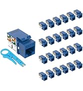 Tecmojo UL Listed 10Gbps Cat6 Keystone Jack Insert 25 -Pack, 90 Degree Punch Down RJ45 Keystone J...