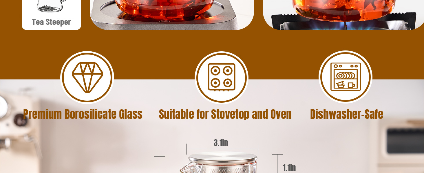 Stain-Free Borosilicate Glass Tea Pot
