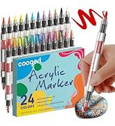 Coogert 24 Automatic Ink Control Acrylic Paint Markers Dual Tip, Acrylic Paint Pens For Rock Pain...