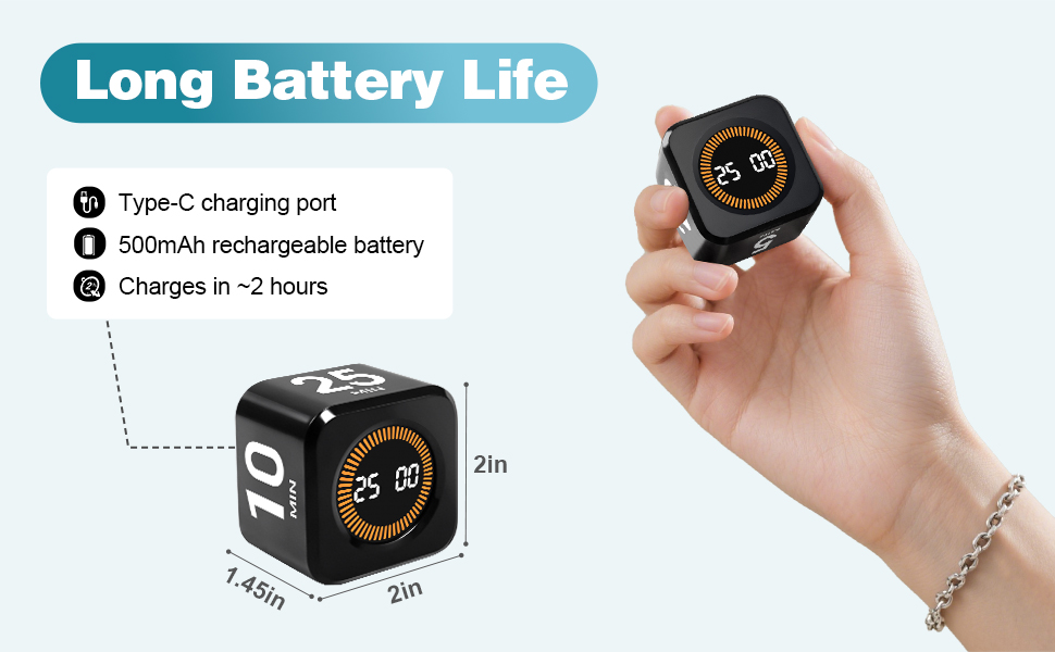 Long Battery Life Pomodoro Timer Cube for Productivity