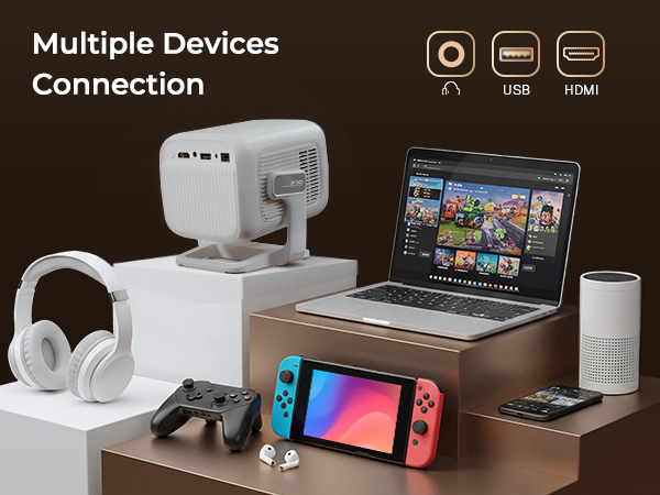 Smart Projector 4K Support Portable Auto Focus Apps Small Mini Projector with WiFi and Bluetooth