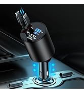 Retractable Car Charger, 4 in 1 Super Fast Car Phone Charger 60W, 2 Retractable Cables and 2 USB ...