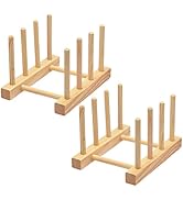 GZLT 2 Pack Bamboo Dish Rack for Kitchen Cabinet and Countertop, Plate Organizer for Cabinet, Bow...