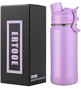 Insulated Water Bottle 16oz, Stainless Steel Double Wall Vacuum Sports Flask with 2-in-1 Straw &amp; ...