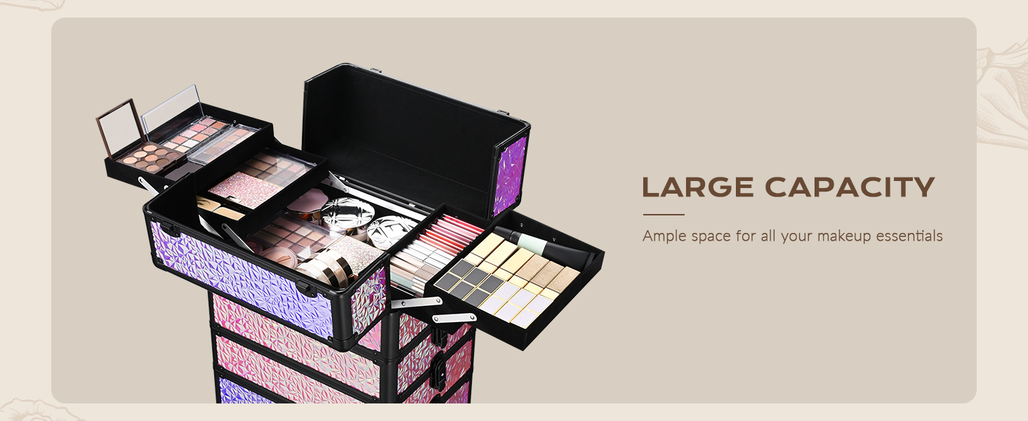 BYOOTIQUE Rolling Makeup Train Case 4in1 Cosmetic Trolley Organizer Travel Case