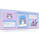 Kawaii Y2K Aesthetic Cat Mouse Pad - Cute Pixel Art Pink Desktop Desk Mat, Large Non-Slip Extende...